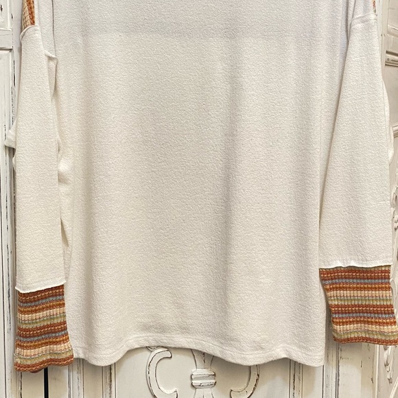 Lulu’s Cream & Fall Colors Stripes Color And Cuff Trim Oversized Sweater Top S - Picture 5 of 8